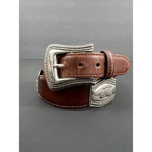 Vtg Fossil Leather Concho Belt Sz S Brown Western Silver Braided Conchos‎ Boho